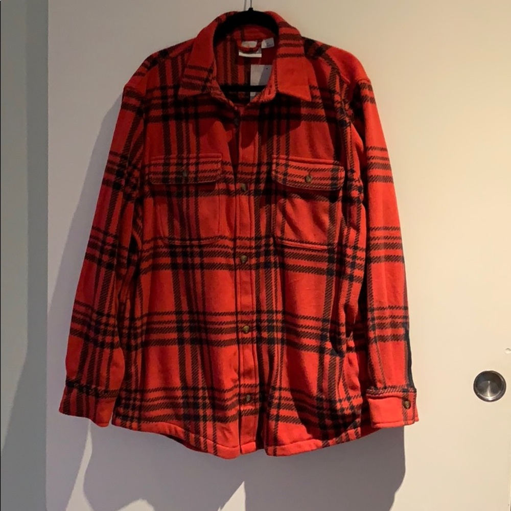 LG Field and Stream Fleece Plaid Button Down Shirt